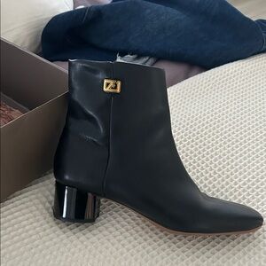 SARTO By Franco Sarto Black Leather Ankle Booties with Gold Zipper